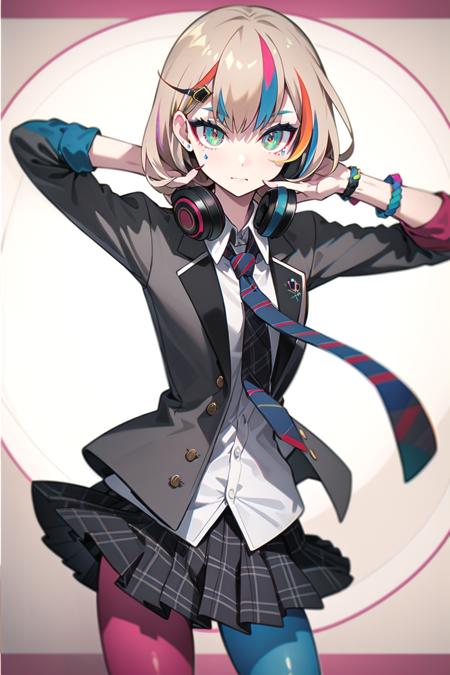 elizabeth (wacca) multicolored clothes, necktie, jacket, plaid skirt, pantyhose