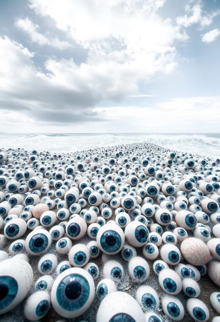 photo of a endless sea of eyeballs waves into the beach
