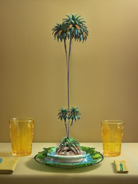 <lora:Plate:1>a plate with a palm tree on top of it