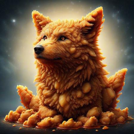 DFC, wolf made of deep fried & crispy on forest , best quality
