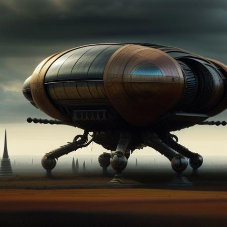 OverallDetail, rim light, gl0ssy_vray_8k, Extremely intricate, epic background, gigantic, masterpiece, 8k resolution, otherworldy, amazing, different angles, front view, faraway view, from below, matte black, gilding machine, j_sci-fi, mothership, giant machine, robot
