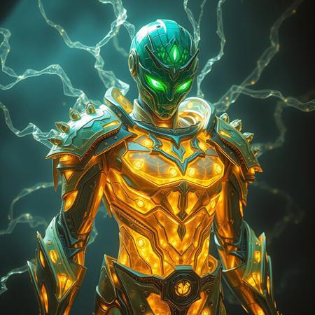 Masterpiece, a thallium/humanoid, 32k, 16k, 8k, cinematic art, realistic art, detail, wearing  Mercury like bioluminescence translucent armor, Spirit bomb like energy chromium/radium attack