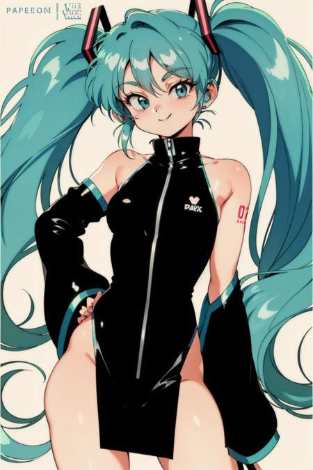 1girl, solo,looking at viewer,simple background,   hatsune miku,
standing ,smile ,  adorable face , cowboy shot,
<lora:BluetheboneArtist-13:1.2>  ,  bluetheboneaistyle, flat colors,1990s \(style\),