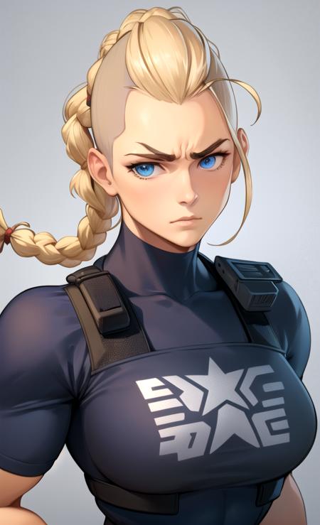 masterpiece, best quality, 1girl, solo, mature female, detailed face, detailed eyes, braid, policewoman, gloves, looking at viewer, angry, muscular female, ((cartoon)), ((realistic))