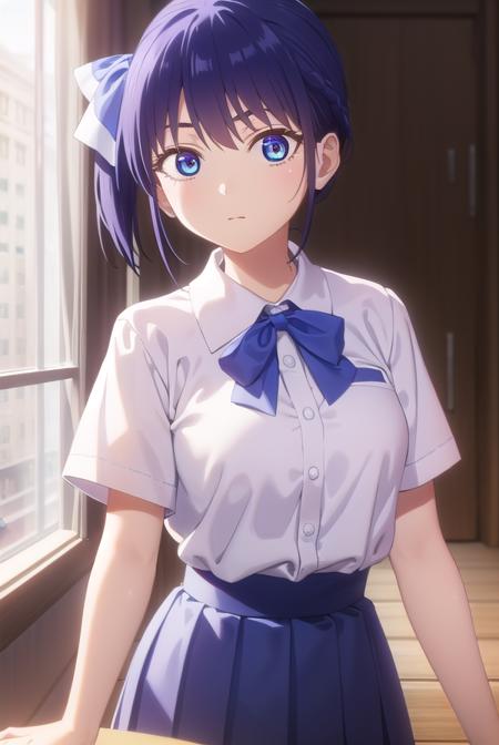 nagisaminase, <lora:nagisa minase s2-lora-nochekaiser:1>,
nagisa minase, bangs, blue eyes, blue hair, hair ribbon, side ponytail,
BREAK skirt, shirt, bow, school uniform, white shirt, short sleeves, pleated skirt, bowtie, blue skirt, 
BREAK indoors, classroom,
BREAK looking at viewer, (cowboy shot:1.5),
BREAK <lyco:GoodHands-beta2:1>, (masterpiece:1.2), best quality, high resolution, unity 8k wallpaper, (illustration:0.8), (beautiful detailed eyes:1.6), extremely detailed face, perfect lighting, extremely detailed CG, (perfect hands, perfect anatomy),