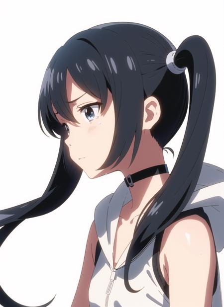 shinkai makoto, tenki no ko, amano hina \(tenki no ko\), 1girl, air bubble, bare arms, black choker, black hair, blue eyes, bubble, choker, closed mouth, collarbone, hood, hoodie, lens flare, long hair, own hands clasped, own hands together, simple background, sleeveless, sleeveless hoodie, solo, tearing up, tears, twintails, upper body, white background, white hoodie
<lora:shinkai_makoto_offset:1>