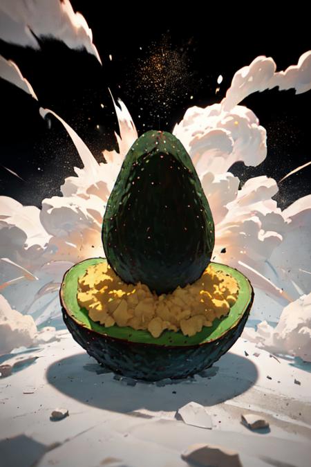 Commercial photography, powerful explosion of green dust, avocado, white lighting, studio light, 8k octane rendering, high resolution photography, insanely detailed, fine details, on black isolated plain, stock photo, professional color grading