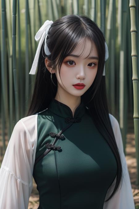 ltra-detailed,highly detailed,best quality,masterpiece,illustration,realistic,
yaozhi, 1girl, solo,chinese clothes, 
looking at viewer,upper body,
outdoors, bamboo forest, 
 <lora:yaozhi_v1_02:0.7>