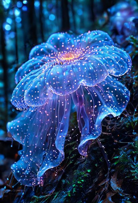 (mystical glowing flowers:1.1), (softly pulsating neon petals:1.05), (twisting vines covered in bioluminescent dew:1.05), (dark enchanted forest as a backdrop:1.05), (gentle blue and violet luminescence filling the scene:1.05), (soft gradients, dreamlike atmosphere, ultra-HD, ethereal color blending)