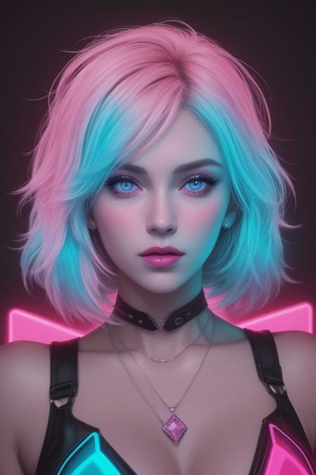 gorgeous neon diamond, pink, blue, neon, Synthwave,