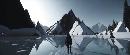 <lora:21ParralelDimensions:1>parallel dimension: a person standing in front of an ice mountain