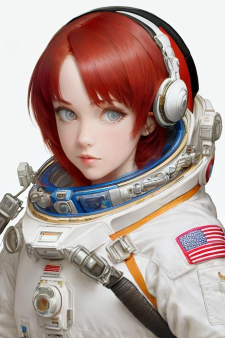 painting \(medium\),1girl, red hair, face,spacesuit ,  <lora:RJ-v2-000005:1>