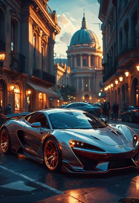 best quality, masterpiece, extremely detailed,  professional art, professional painting, an extremely delicate and beautiful, dynamic, great lighting, perfect shading, professional shading, depth of field,  side soft light, elegant, gorgeous, highly detailed, breathtaking, 
a elegant and sleek sports car, high velocity, heavily modified, cyberpunk, geometry in background, bokeh