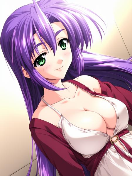 KamizakuraShizuya, 1girl, sopo, purple hair, long hair, green eyes,