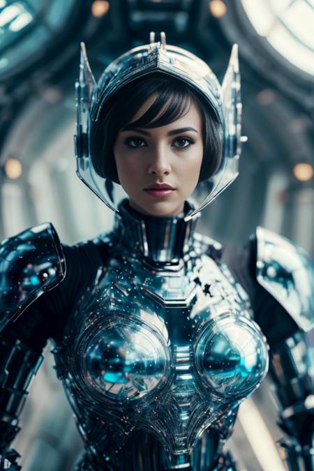 <lora:GlassTech:1>, ((beautiful woman)) wearing a glasstech armor, hyper detailed, intricate design, insanely detailed, fine details, in a space ship