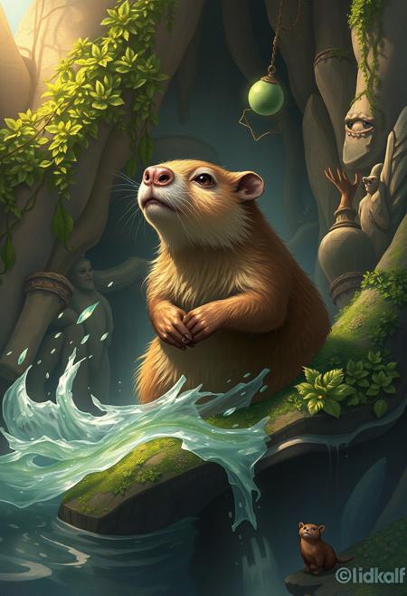 digital art images, beautiful, fantasy, and complex, capybara, ((herbs_morf)),