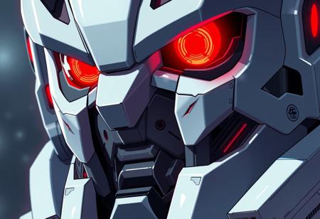 Generate a 4k, fully colored, official render of a close-up of a robot's face with red eyes, visibly angry, and sleek interceptor profile details, inspired by the styles of Makoto Shinkai, Stanley Artgerm Lau, WLOP, Ross Rainbow, James Jean, Andrei Riabovitchev, Marc Simonetti, krenz cushart, and Sakimichan. Remove any watermarks and ensure the image is highly detailed.