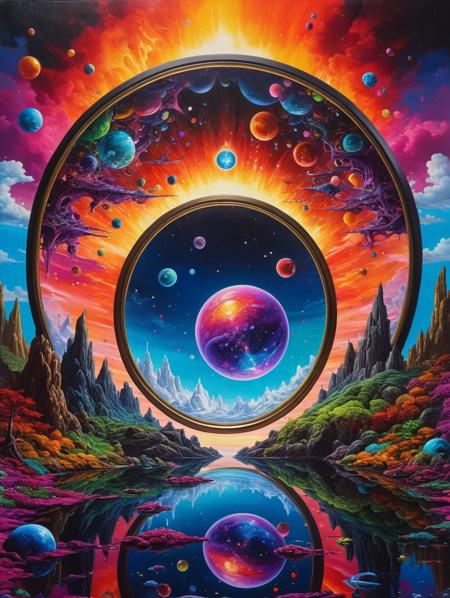 oil painting, surreal art, abstract art,  iconic Infinity Mirror World an immersive and psychedelic experience, masterpiece, high detail, 8k, intricate, detailed, high resolution, high res, ultra high quality, <lora:add-detail-xl:1.8>