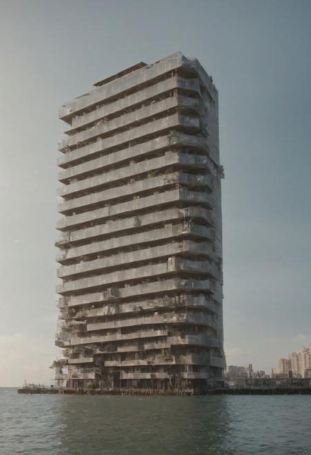 ((A CASTAL, A BUILDING, Moat Cailin)), HIGH-RISE  building tilted and floated on the sea,  
(Large Files, Ultra Realistic, 8K, 16k, FHD, HD, VFX, Perfect, Photography, composition, Architecture Sales Photography, Architecture Competition, Ultra High Resolution, Cinematography, High Resolution Image:1.1), (dramatic lighting, direct sunlight, ray tracing, clear shadow:1.2), (magnificent , Abstract Expressionism but extremely beautiful:1.4), (Cyberpunk style scenery, neon, dystopian, futuristic, vibrant, reminiscent of cyberpunk genre, brown and dark blue hue:1.5), [:skyscraper|building|viaduct|aircraft|robot|future city|space station|MRT|park|neon sign_urban landscape::0.85], [:traffic|windows|railing|stair|balcony|terrace|crowd|Sidewalk|vehicle|trees|equipment| detailed signal_details:0.7], [:marble|granite|lbrick|tile|metal|concrete|glass|foliage_material texture:0.7], (real landscape:1.1), (blurred background:1.0), [buildings|BREAK|trees|BREAK|Crowd|buildings|BREAK|trees|BREAK|Crowd|buildings|BREAK|trees|BREAK|Crowd:0.7], [(background, more_details:0.3) 
vertical, frames, island, great lighting, shadowrun_character, shadowrun_dungeon, shadowrun_surface, shadowrun_dungeon_party, shadowrun_party, cyberpunk, netrunner, enforcer, shaman, oni, courier, neo-aztec, high-tech lowlife, masculine, feminine
