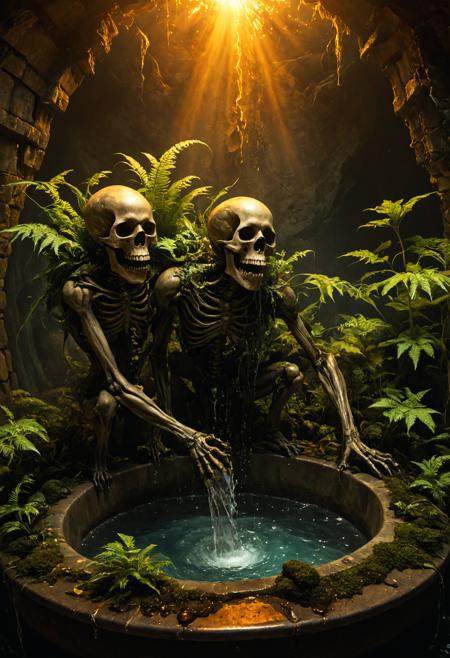 Horror-themed ((({A animals Radiant, They turned on their Self-Watering Plant Pot, which had robotic arms resembling tiny watering cans; when their fern started drooping, one arm reached for the sink faucet while another poured water gently into the soil without any effort from them.)
 (((with exaggerated expressions))) With Fangs That Drip Juice: Its fangs drip with sweet juice that looks suspiciously like bloodâtempting yet terrifying!, Golden Hour Shot: Shoot during sunrise or sunset when light is soft and golden for warm tones and long shadows that add dimension to your photos..(dynamic:1.1),sun rays,(taken by 4mm fisheye lens:1.1), 
(Vivid, HDR, Canon50, 8K, Hyper Realistic, Dramatic, Epic, Dynamic Contrast, Cinematic Lighting, increased brightness)(((Zoomed Out, Far away Shot))) = =. Epic dynamic lighting , vibrant,highly detailed,psychedelic,((Psychedelic, rainbow glow ))
((Vivid, Epic, Dynamic contrast)) (((Zoomed out, Far away shot, In frame)), (((Cinematic, Studio lighting, Contrast)))
<lora:rundiffusionXL_beta:0.8><lora:epicrealismXL_v5Ultimate:0.8><lora:crystalClearXL_ccxl:0.9>
<lora:extremely_detailed:0.8> extremely detailed
<lora:hyperkraximalism:0.6> hyperkraximalism
<lora:JuggerCineXL2:0.8> Movie Still, Film Still, Cinematic, Cinematic Shot, Cinematic Lighting
<lora:xl_more_art-full_v1:0.2>    <lora:RMSDXL_Darkness_Cinema:0.1>
 <lora:HellAI_XL:0.6> HellAI, skull, fire, demon, monster, - Generate images with sharp edges and fine details.
- Produce high-resolution images with no blurriness or distortions.
- Create images with clear and well-defined subjects.
- Ensure that the output images have crisp lines and distinct features.
- Generate images with vibrant colors and accurate tones.
- Avoid noise or artifacts in the generated images.
- Focus on producing clear textures and patterns in the images.
- Emphasize clarity and definition in all aspects of the generated images.
- Prioritize the sharpness and clarity of the main subjects in the images.
- Optimize the AI model to produce clear and visually appealing images., Wlop, By art germ . Eerie, unsettling, dark, spooky, suspenseful, grim, highly detailed