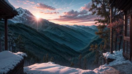 ((masterpiece:1.4,best quality)), cloud,  outdoors
(mountains), spring glade, scenery, sky, winter,
(early morning:1.4),morning red, high detail, abundant, 8k, high detail, wallpaper,
<lora:more_details:1.5>,  <lora:RedDataGirlAnimeBackgrounds:1>