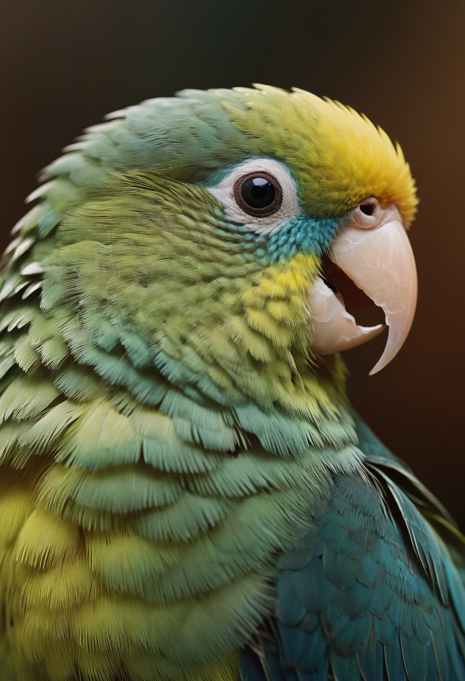 RAW photo, macro shot, cinematic photo of parakeet, colorful, dark shot, film grain, extremely detailed, 8k, masterpiece, ...