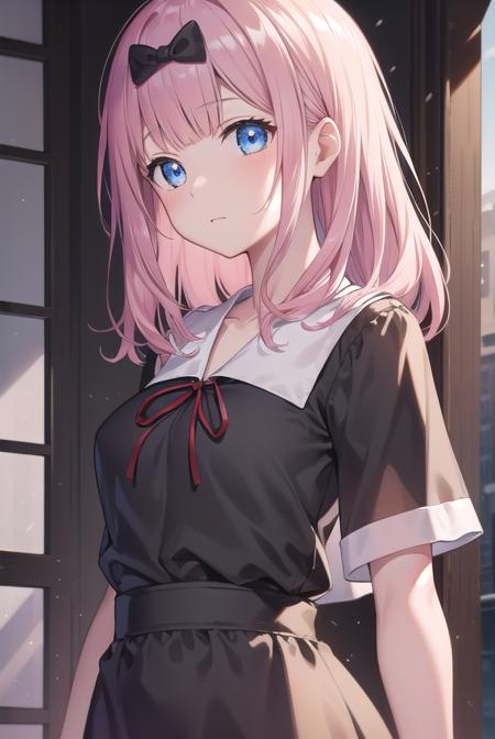 chikafujiwara, <lora:chikafujiwaratest:1>,
chika fujiwara, black bow, blue eyes, blunt bangs, hair bow, long hair, pink hair,
BREAK black dress, dress, pinafore dress, school uniform, shirt, short sleeves, shuuchiin academy school uniform, white shirt,
BREAK looking at viewer,
BREAK indoors, classroom,
BREAK <lora:GoodHands-vanilla:1>, (masterpiece:1.2), best quality, high resolution, unity 8k wallpaper, (illustration:0.8), (beautiful detailed eyes:1.6), extremely detailed face, perfect lighting, extremely detailed CG, (perfect hands, perfect anatomy),