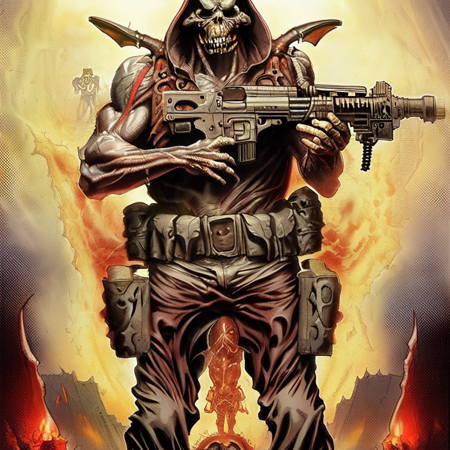 0 photo, demonic looking demon holding a machine gun in one hand (martianwarlord:1)