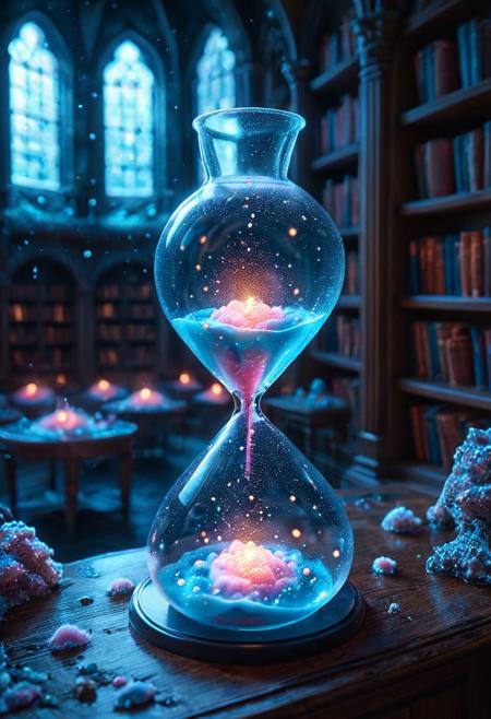 masterpiece, best quality, high resolution, absurdres, ultra-detailed, intricate details, ultra detailed, 8k, highly detailed, very aesthetic, professional 4k, Canon 5d mark 4, extremely detailed, very_detailed, high_detail, sharp focus, clean lines, perfect anatomy, realistic style,  
cottoncandy hourglass,
luminous, bioluminescence, glowing,
fantasy castle interior, library, underwater fantasy world,
film grain, cinematic, colorful, moody lighting, natural light, soft light, depth of field, bokeh, light particles, backlight, chiaroscuro, refraction, subsurface scattering