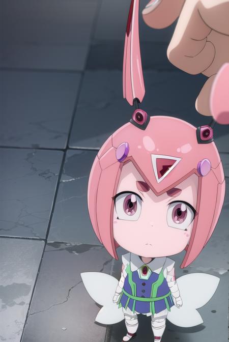 default em pino, short hair, animal ears, pink hair, wings, (pink eyes:1.5), chibi, robot, android, style parody, joints, robot joints, mechanical ears, avatar em pino, short hair, skirt, animal ears, pink hair, red hair, (pink eyes:1.5), rabbit ears,