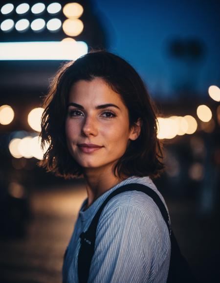 cinematic photo professional close-up portrait photography of the face of a beautiful (((ohwx woman))) at trade school during Night, Nikon Z9    <lora:bullock_dh128_v1-step00008000:1.1> . 35mm photograph, film, bokeh, professional, 4k, highly detailed