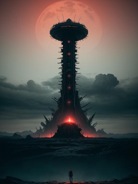 mastrpiece photography, of Sci- fi Horror Something wicked this way comes close-up the scariest ever ,planet with scariest reddish black spacecraft on the ground being discovered by astronauts, Cinematic, Chiaroscuro, depth of field, surreal, foreboding background, from the mind of Tim Burton HR Giger, UHD, Insane detail,trending on artstation, sharp focus, trending on artstation, abstract colors, professional ominous art, smooth, sharp focus, in the style of simon stalenhag, wayne barlowe and igor kieryluk. <lora:xl_more_art-full_v1:1>