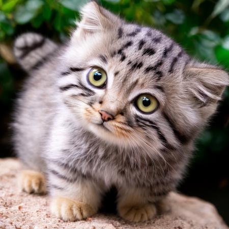 pallas_cat kitten, pallas_cat cub, (cute and lovely:1.4), Beautiful and realistic eye details, perfect anatomy, (full body:1.4), (natural background:1.4), Centered-Shot, realistic photo, photograph, 4k, hyper detailed, DSLR, 24 Megapixels, 8mm Lens, Full Frame, film grain, Global Illumination, (cinematic lighting:1.4), Award Winning Photography, diffuse reflection, ray tracing, sharp focus