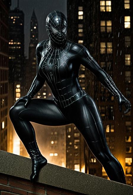 score_9, score_8_up, score_7_up, best quality, realistic, masterpiece, beautiful detail, hyperrealistic, night, ((1girl, woman body, big breasts)), amazing detailed full body portrait of a sexy girl, wearing a realistic and highly detailed black raimi spider-man suit, ((huge muscular girl)), ((wears black spiderman mask)), professional model wears ultra - detailed black raimi spider - man suit, ultra - detailed and grained black raimi spiderman suit, suit covered entire body and hand, black spiderman gloves, wet, (sexy pose), (full body), (dirty skin), octane render, highly detailed, volumetric, dramatic lighting, (highest quality:1.1), (HDR:1.3), (top quality, best quality), realistic, high definition,