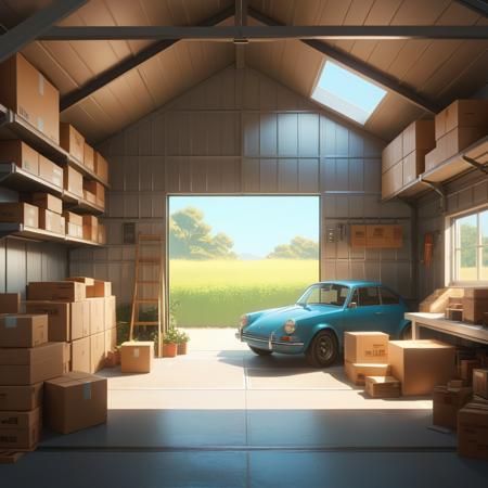 masterpiece,(cartoon style), <lora:CartoonStyle_Hap_XL:1.6>, a garage with boxes and brand-name stuff around it., unreal engine, greg rutkowski, loish, rhads, beeple, makoto shinkai and lois van baarle, ilya kuvshinov, rossdraws, tom bagshaw, alphonse mucha, global illumination, detailed and intricate environmentï¼