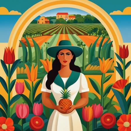 vector art, style of Tarsila do Amaral agricultural industry, flat color