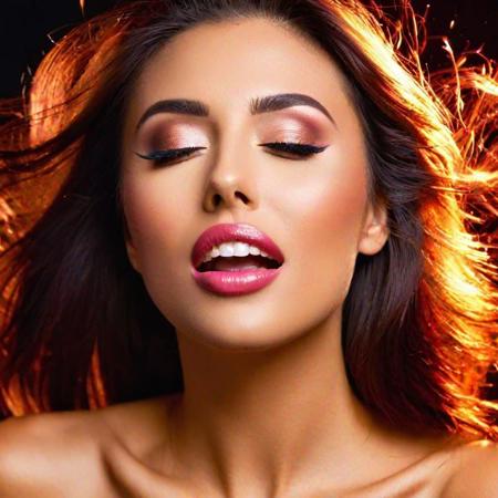 portrait of a gorgeous woman having the most sensual and passionate sensation; climatic emotional explosion; joyous relief