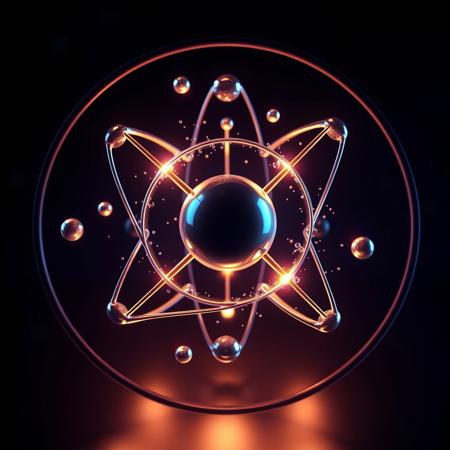 3d atoms colliding together, electrons on orbits, nucleus
