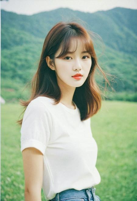 raw photo, 1girl, 25 y.o. , korean style, griny photo, analogue photo