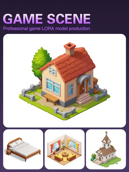 European and American cartoon isometric architecture