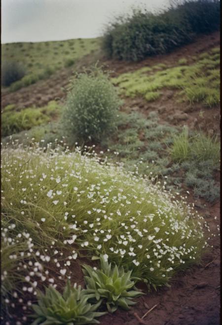 soaked_kaffee, analog film photo  Dreamlike rolling hills dotted with a whimsical garden. . faded film, desaturated, 35mm photo, grainy, vignette, vintage, Kodachrome, Lomography, stained, highly detailed, found footage