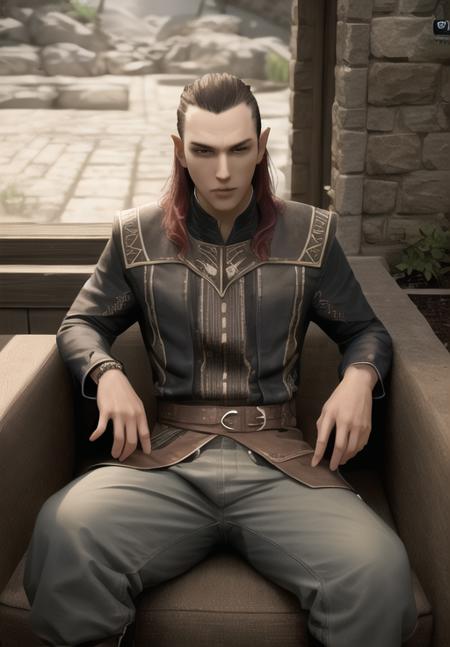 <lora:Altmer-male:0.8>, Altmer-Male, 1boy, solo, sitting,, (acclaimed, alluring, captivating, exciting, gorgeous, striking:1.3), (trending on CGSociety, trending on pixiv, contest winner:1.3)