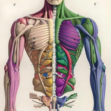 colorful illustration of  lthe skeletal system of the incredible hulk, arcane labels, visceral, art by anatomical-illustration, armpit