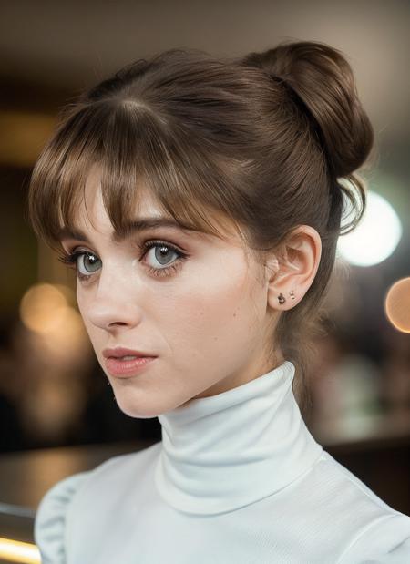 photo of extremely sexy skswoman as a sexy student, closeup portrait upsweep updo, (white tight long sleeve turtleneck top), at a cantina sitting bar (masterpiece:1.5) (photorealistic:1.1) (bokeh) (best quality) (detailed skin texture pores hairs:1.1) (intricate) (8k) (HDR) (wallpaper) (cinematic lighting) (sharp focus), (eyeliner), (painted lips:1.2), (earrings) <lyco:Natalia Dyer:1.1>