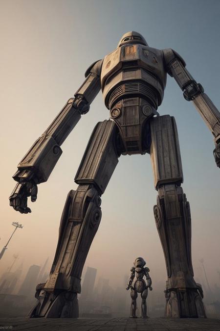 front side view, close-up, fantasy art, surrealism, grim, photorealism, hyger, a row of giant droids standing on a city wall, smog, epic, monumental, cinematic, mesmerizing, fine detail, close-up, dynamic, high detail, HDR, ultraHD, photorealistic