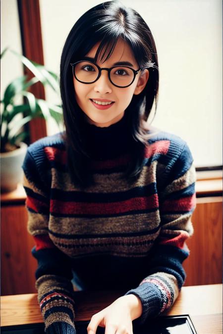 <lora:zhm:0.8>, <lora:epiNoiseoffset_v2:0.454>(8k, RAW photo, best quality, masterpiece:1.2), (realistic, photo-realistic:1.37), ultra-detailed, 1 girl,cute, solo,detailed library,wearing glasses, reading,sitting,(nose blush),(smile:1.1),(closed mouth) medium breasts,beautiful detailed eyes,(Turtleneck sweater:1.1),pleated skirt,(eyelashes:1.1), (depth of field:1.1), lens flare, (chromatic aberration:1.1), (caustics:1.1),pulp magazines cover art. Jean-Baptiste Monge