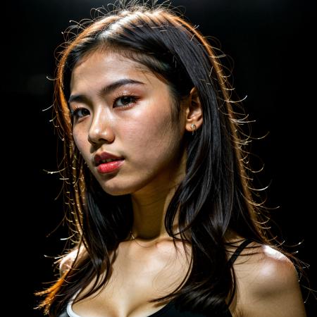High resolution, High quality, portrait photo, face shot
(Black background, soft lighting), close up, warm lighting, (side view), looking at viewer, looking at camera, face is main focus,
20 years old, 18 years old, young, youthful, smooth skin
Asian, Korean, Kpop, model, cute, sexy, skinny
white spaghetti strap, crop top
medium breasts, round breasts