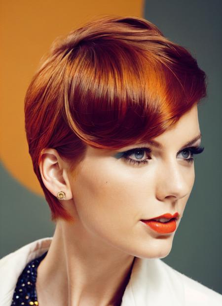 analog style, modelshoot style, portrait of sks woman by Flora Borsi, style by Flora Borsi, bold, bright colours, orange Mohawk haircut, ((Flora Borsi)), <lora:locon_taylor_v1_from_v1_64_32:1.4>