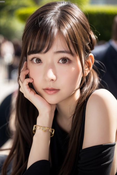 photo background,1girl,twintails,brown hair,jewelry,brown eyes,bracelet,solo,bag,looking at viewer,mole,lips,long hair,real world location,outdoors,mole under eye,realistic,best quality,masterpiece,illustration,an extremely delicate and beautiful,CG,unity,8k wallpaper,Amazing,finely detail,masterpiece,official art,extremely detailed CG unity 8k wallpaper,incredibly absurdres,huge filesize,ultra-detailed,highres,extremely detailed,beautiful detailed girl,realistic,full frontal,light contrast,<lora:Sally Amaki:0.8>,