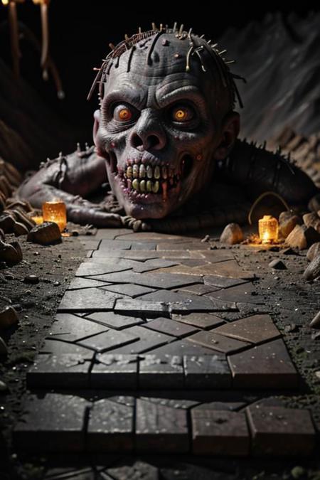 zombie creature, walking the streets, extreme detail, realism, horror, cinematic effect, night scene, 4k wallpaper, ultra quality, veins, flesh, blood, slime, heart, closeup, melt, scary, flames, teeth
